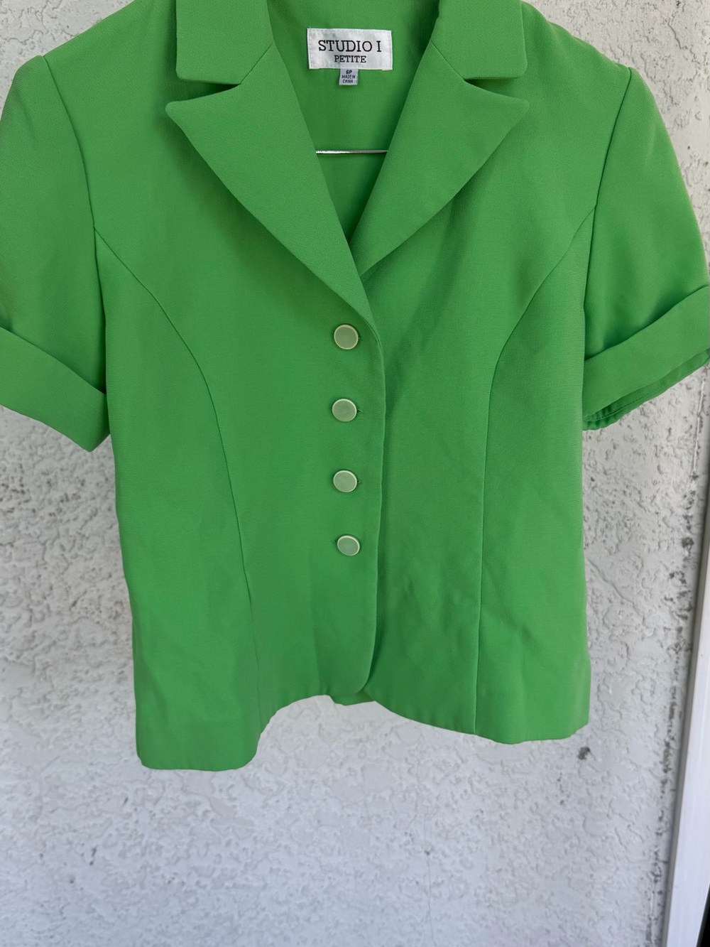 Studio I Petite Bright Green Short-Sleeve Button Blazer
